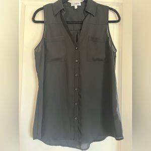 Sheer Dark Black Sleeveless Button Down Blouse